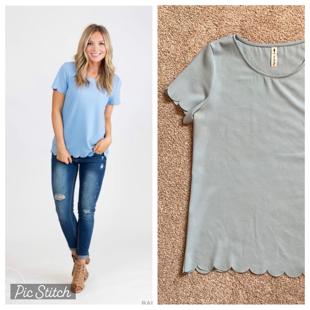 Vanilla Bay | Scallop Trim Tunic Blouse